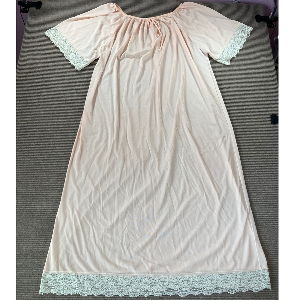 Stoneswear Vintage Peach Nylon Lace Trim Nightgown XL USA Made